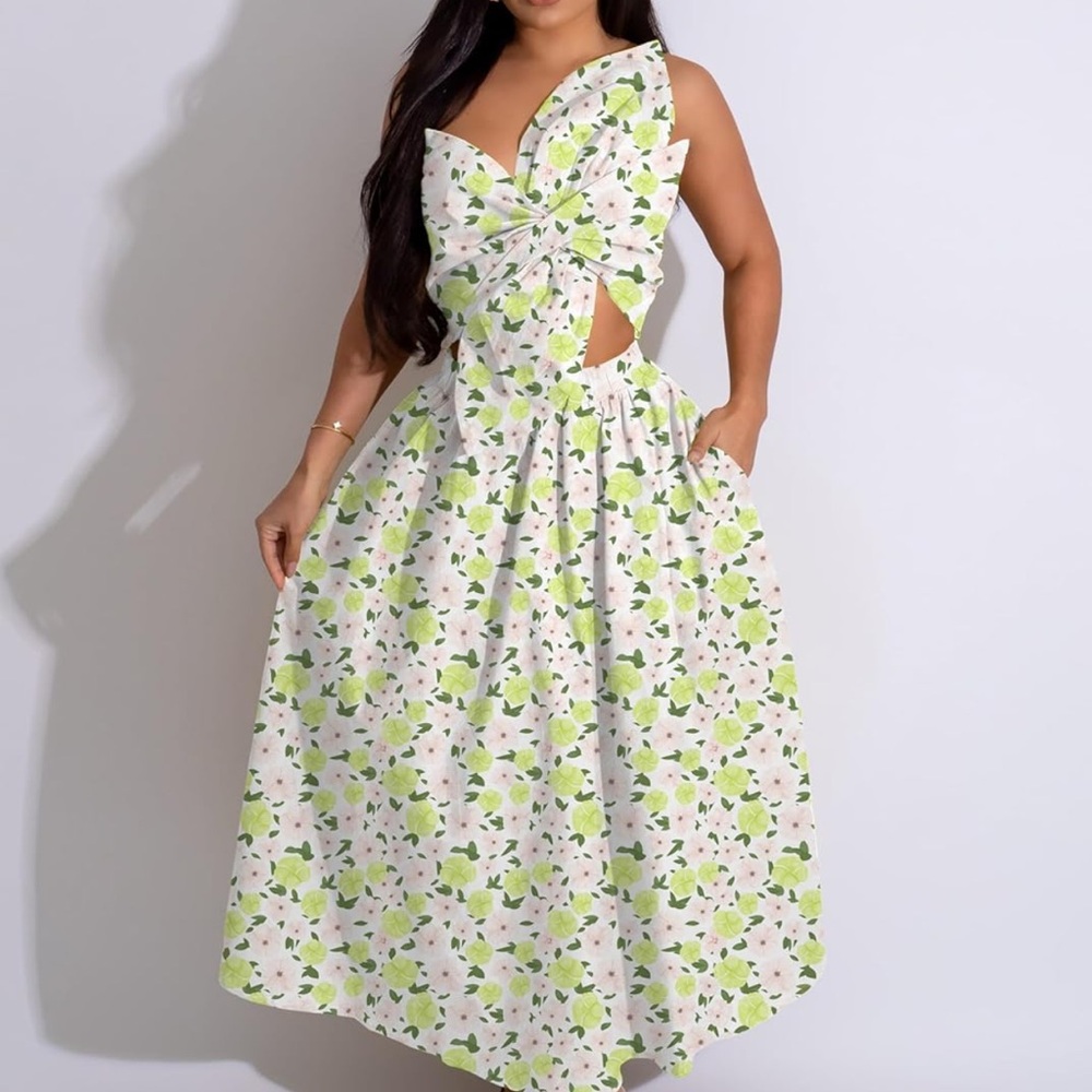 NWOT Summer Midi Floral One Shoulder Cut Out Sundress Medium